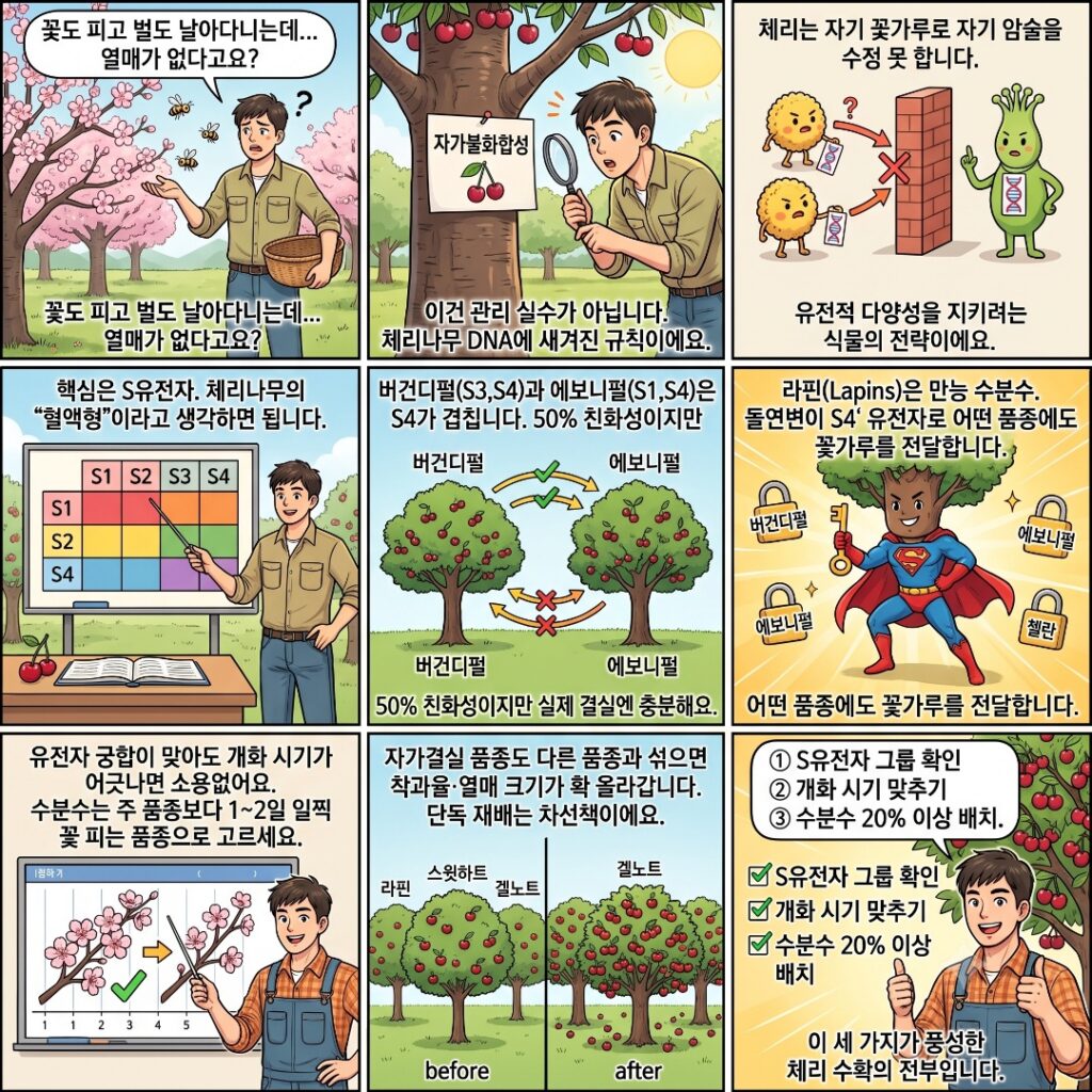 체리의 S유전자 수분특성을 설명하는 웹툰