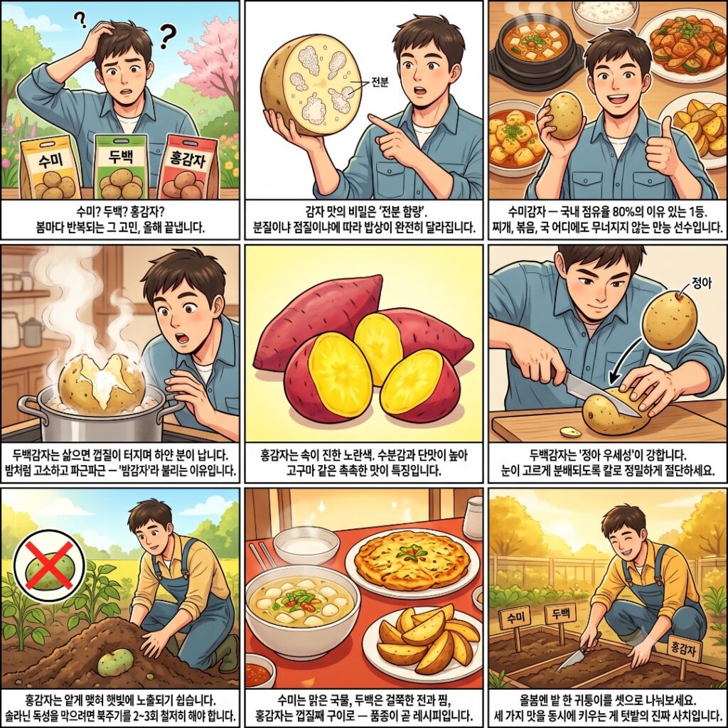 감자품종별 특징을 설명하는 웹툰