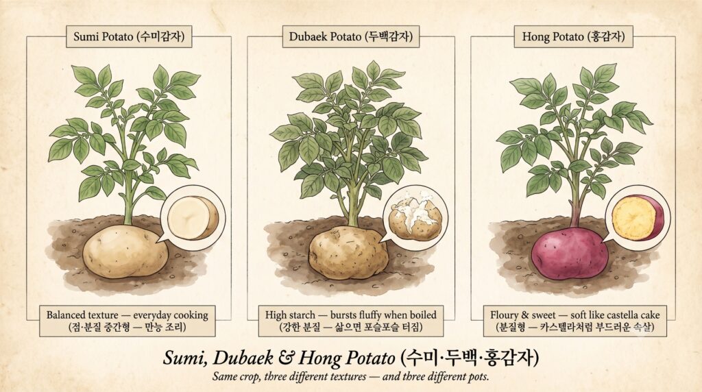 감자 품종별 특징을 보여주는 도감