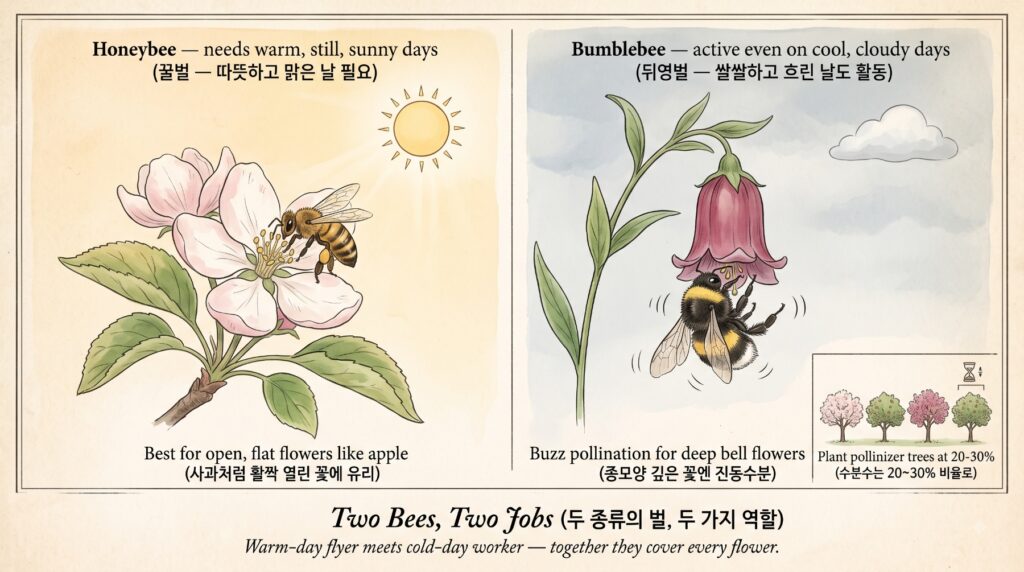 꿀벌과 뒤영벌의 역할과 차이를 보여주는 도감