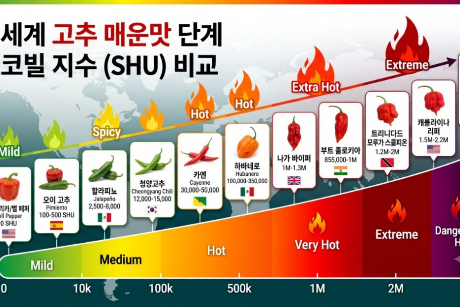 전세계 고추 매운맛 단계 스코빌 지수 비교
