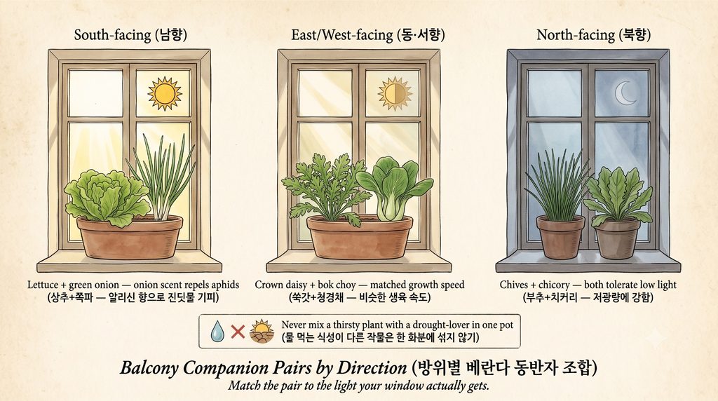방위별 베란다 동반자 조합의 모습을 보여주는 도감