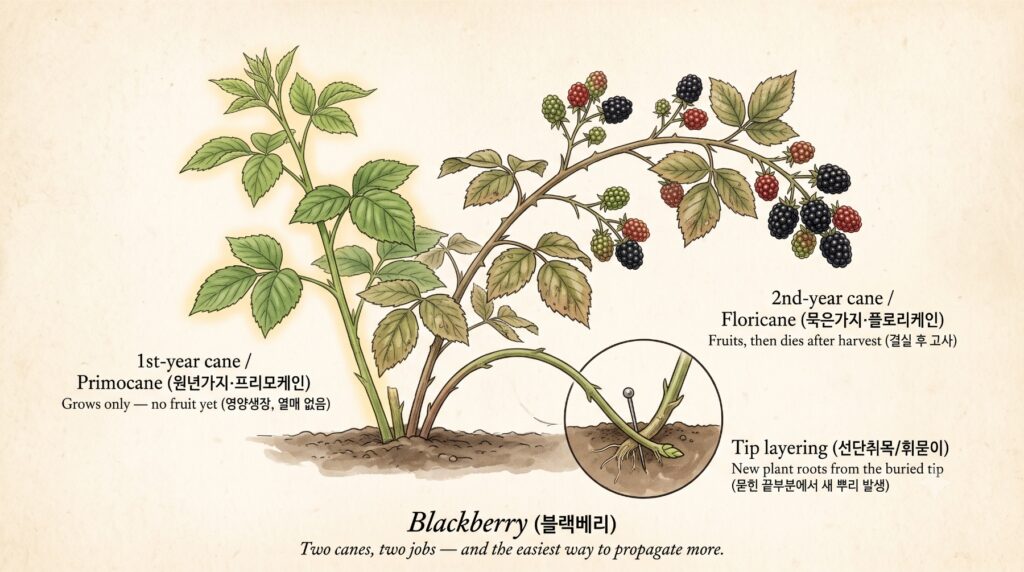 블랙베리의 생장 특성을 보여주는 도감