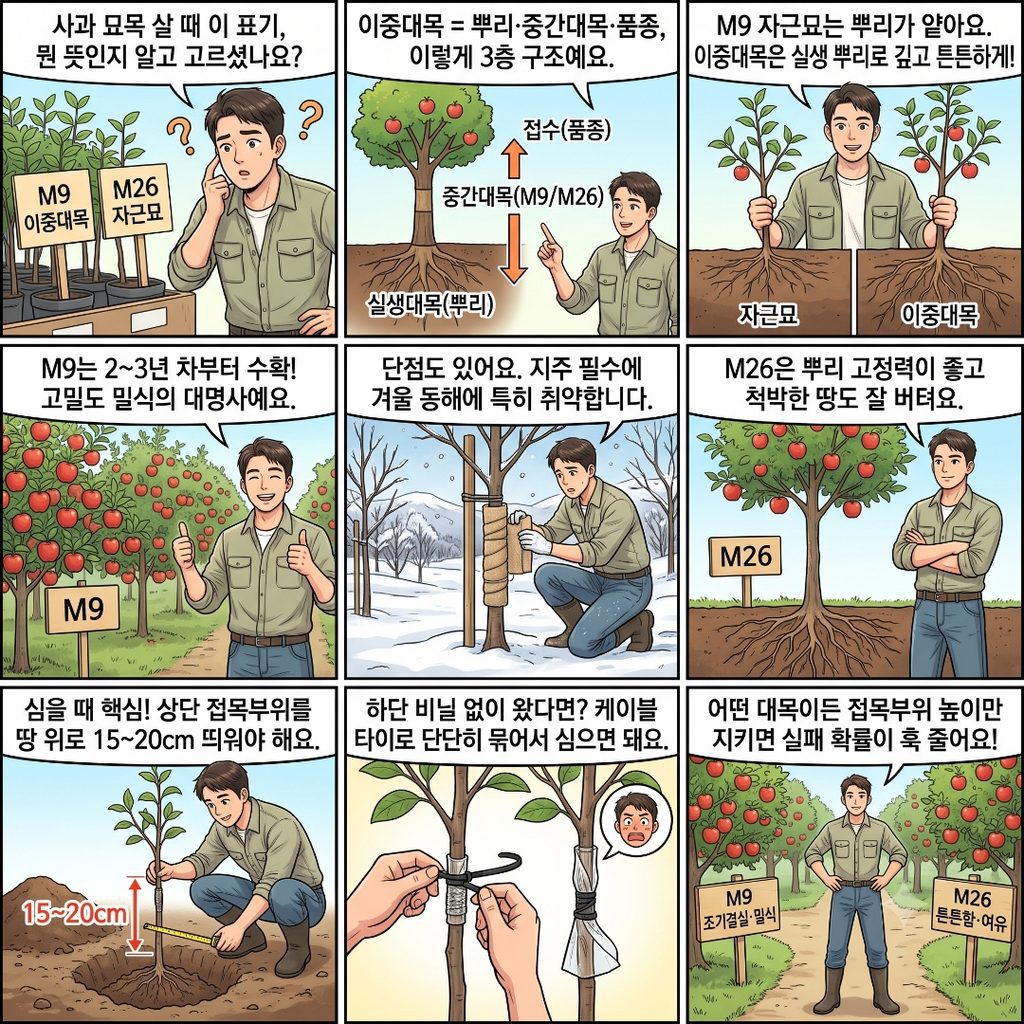 사과 이중대목에 관한 특성을 설명하는 삽화