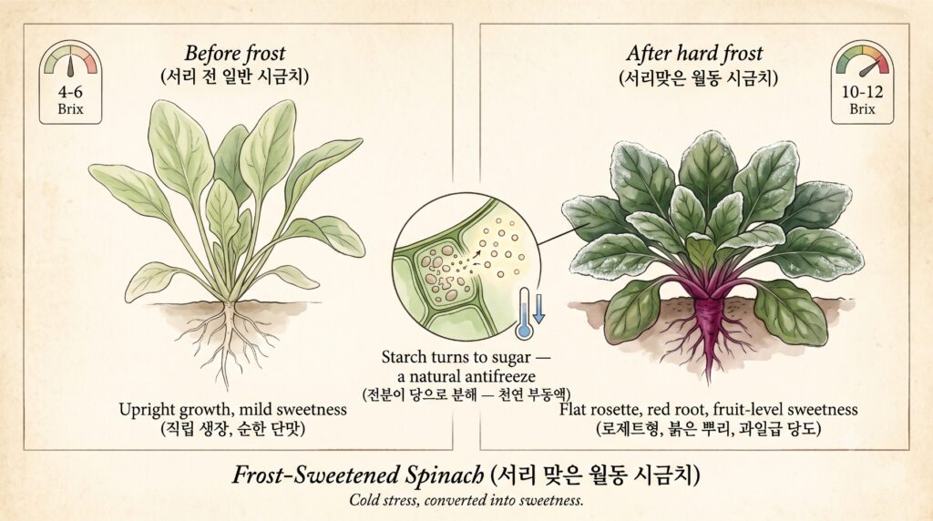 월동 시금치가 달아지는 식물의 생리를 보여주는 도감