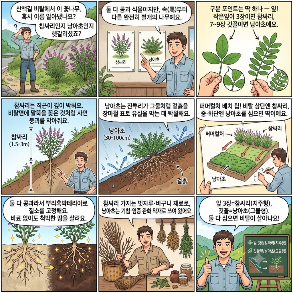 참싸리 낭아초의 특징과 생장을 비교 설명하는 웹툰