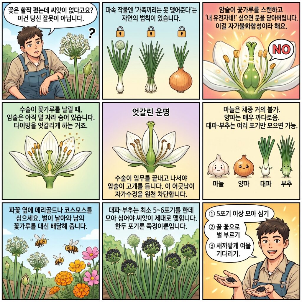파속작물의 씨앗맺기에 관해 설명하는 웹툰