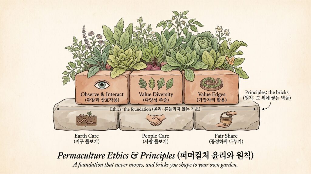 퍼머컬처 윤리와 원칙을 보여주는 도감