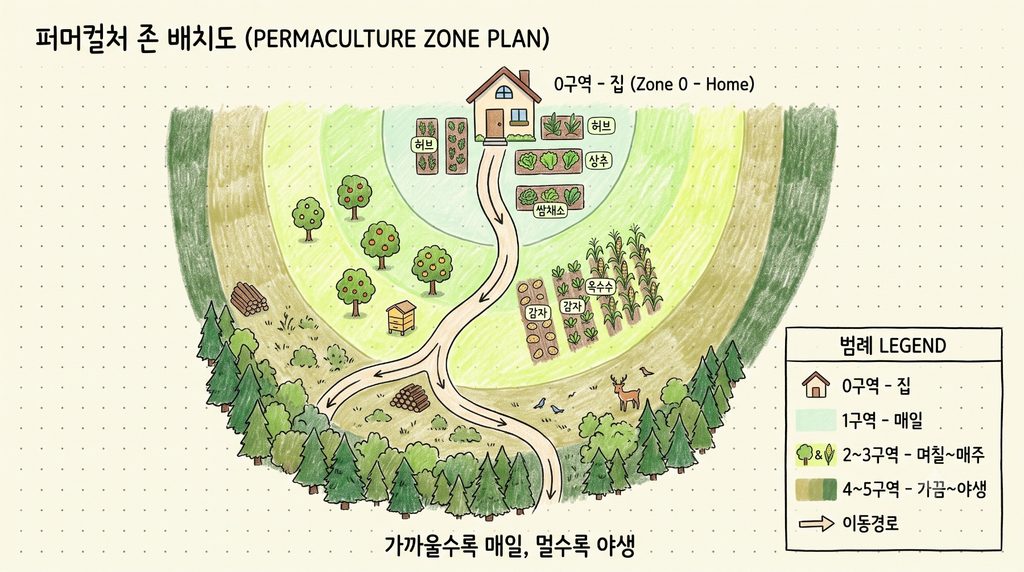퍼머컬처 존 배치도에 관한 그림