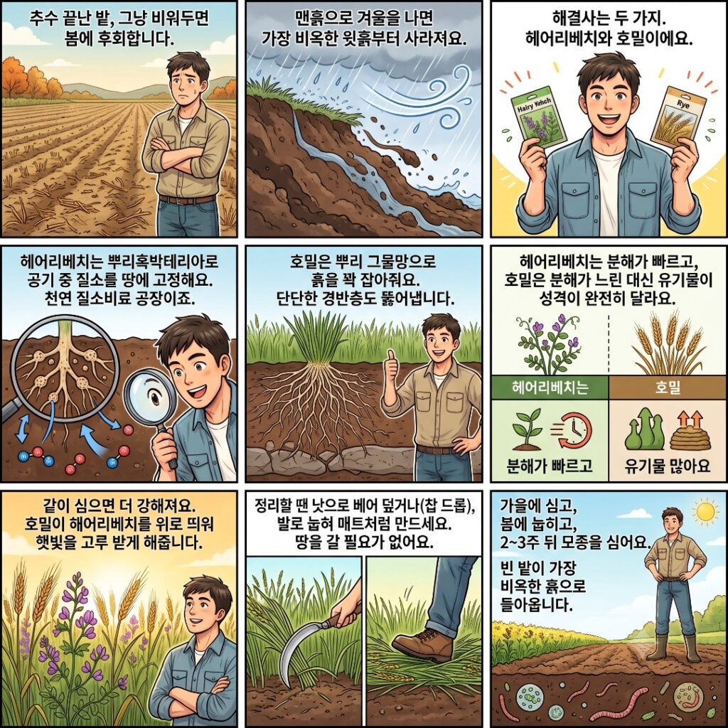 호밀과 헤어리베치의 특징을 설명하는 웹툰