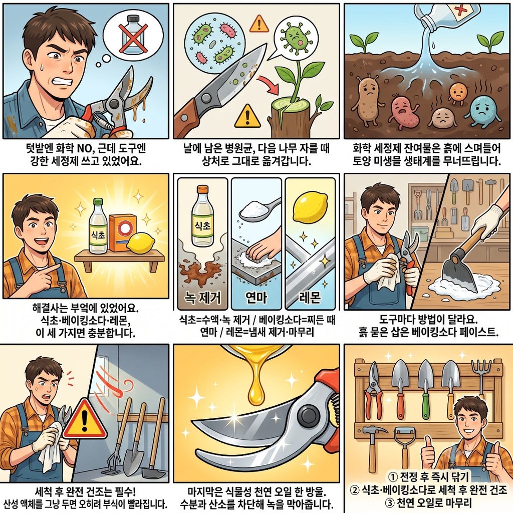 화학성분 없이 농기구 닦기에 관한 웹툰