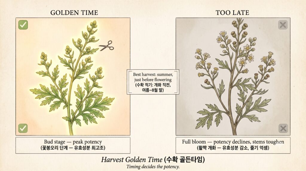 개똥쑥 수확의 골든타임을 보여주는 도감