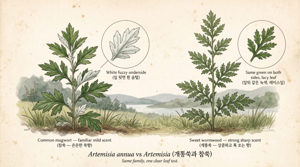 개똥쑥과 참쑥을 비교하는 도감
