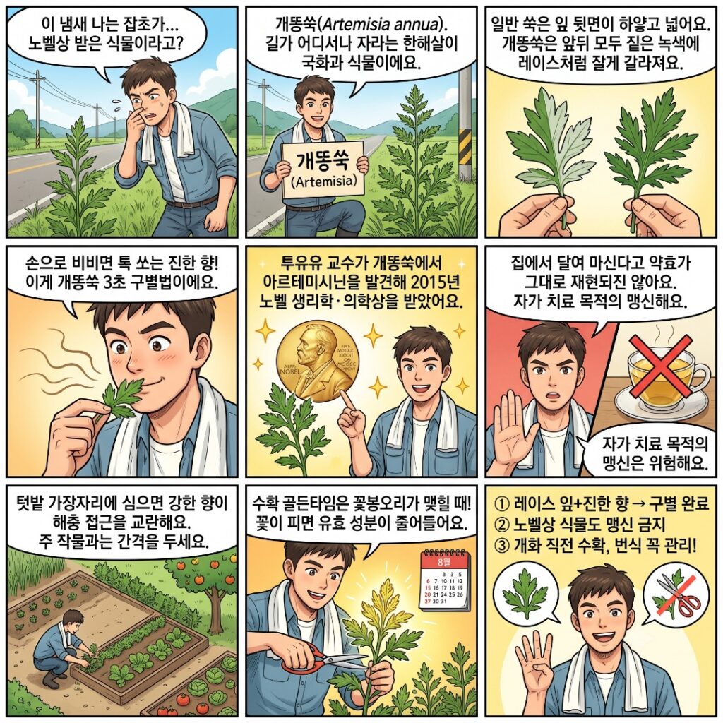 개똥쑥의 특징과 효능을 설명하는 웹툰