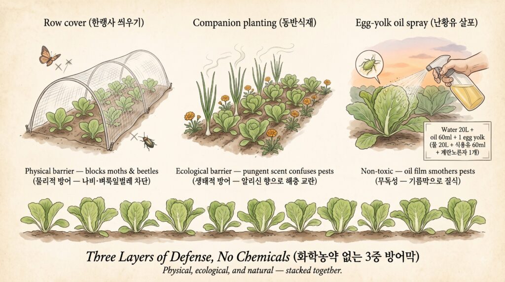 가을 배추 화학농약 없이 자연방제법을 보여주는 도감