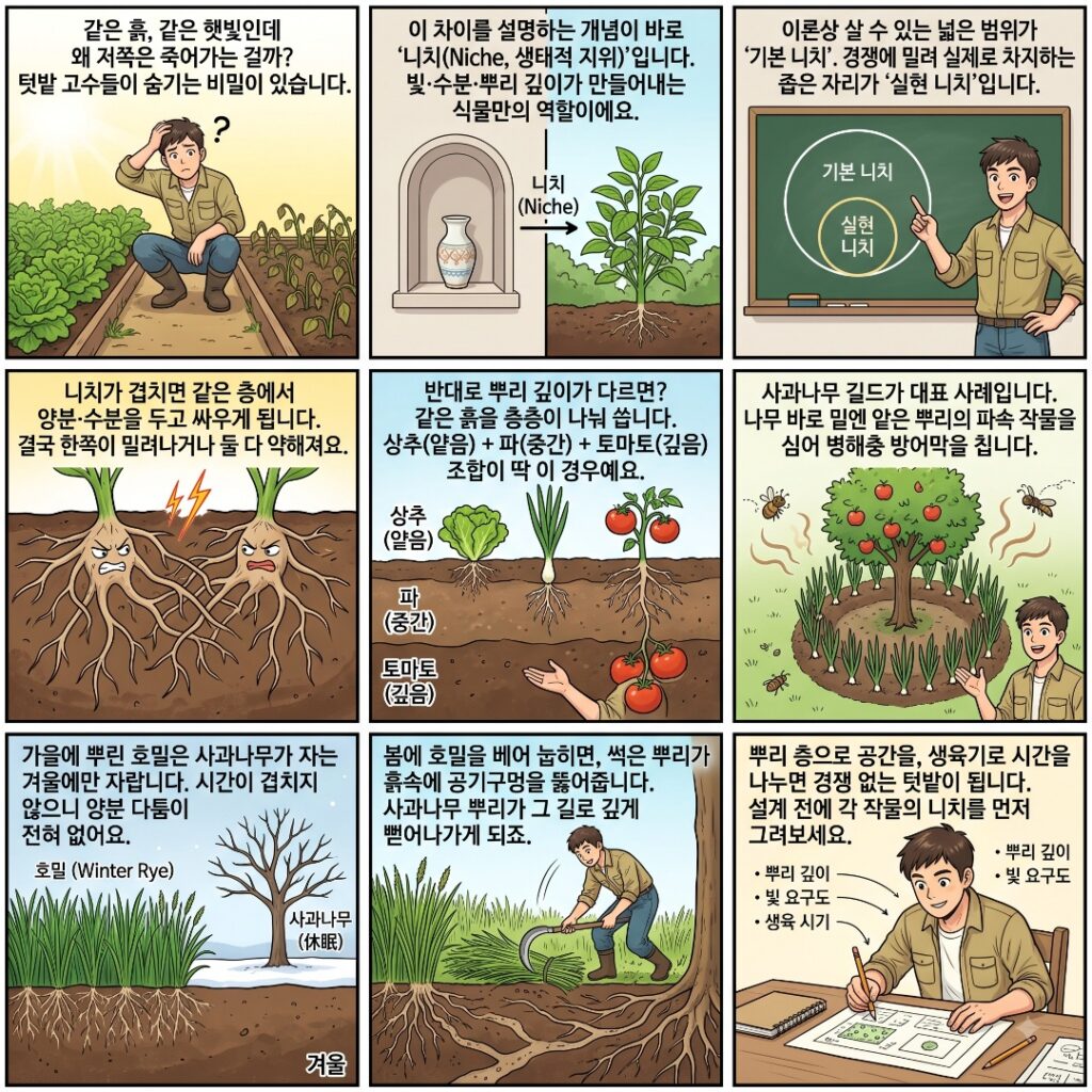 식물의 니치에 관한 개념을 설명하는 웹툰