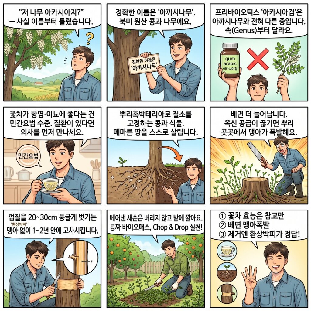 아까시 나무의 효능과 맹아력 제거법까지 설명해주는 웹툰