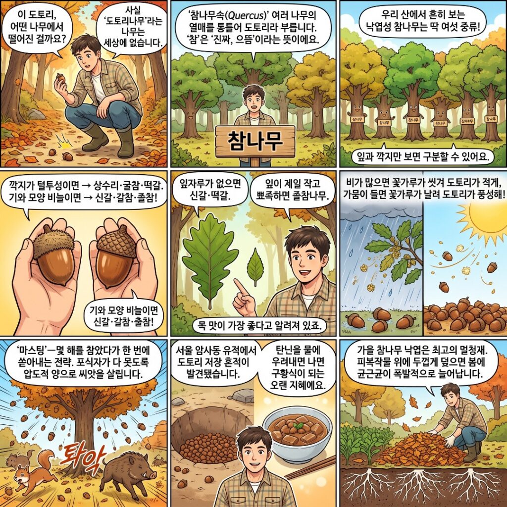 참나무와 도토리에 관해 설명하는 웹툰