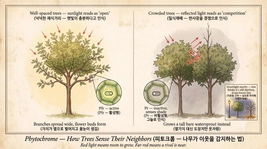 피토크롬과 나무 재식거리 관계를 설명하는 도감