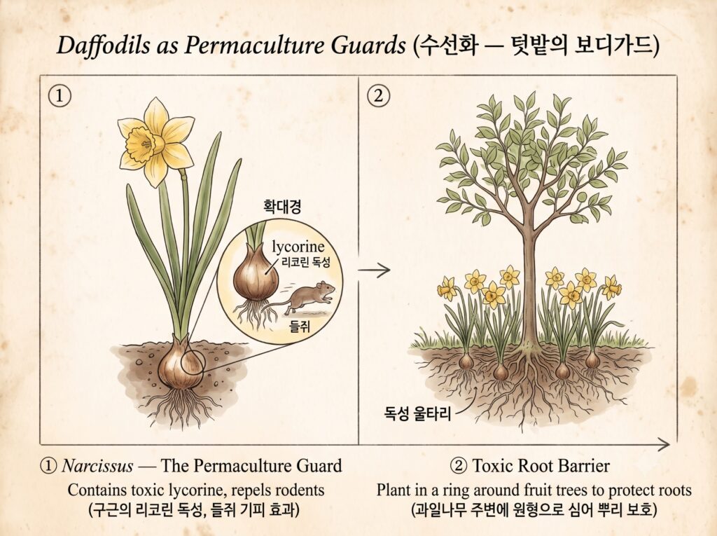 수선화의 효능중 리코린 독성을 이용한 들쥐 막